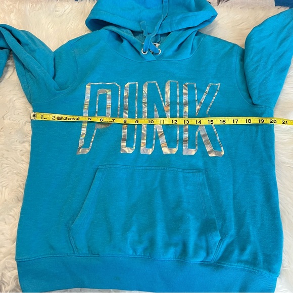 Victoria’s Secret PINK Hooded Sweatshirt Holographic Pink graphic Medium FLAWS - Picture 5 of 14